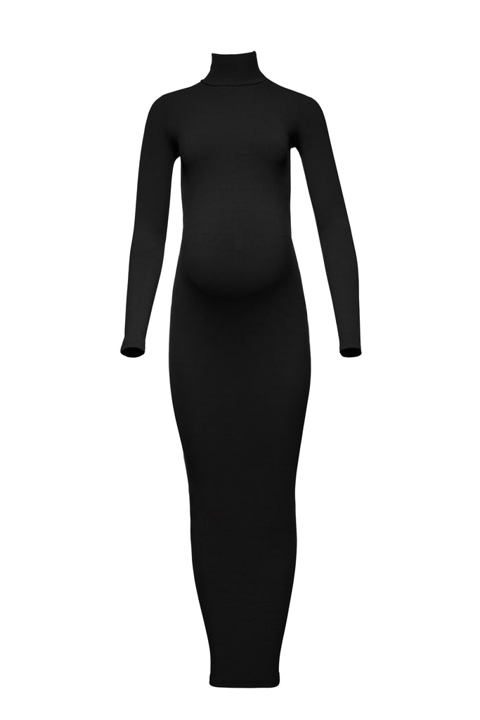 The Long Sleeve Maxi Rib Dress in Black