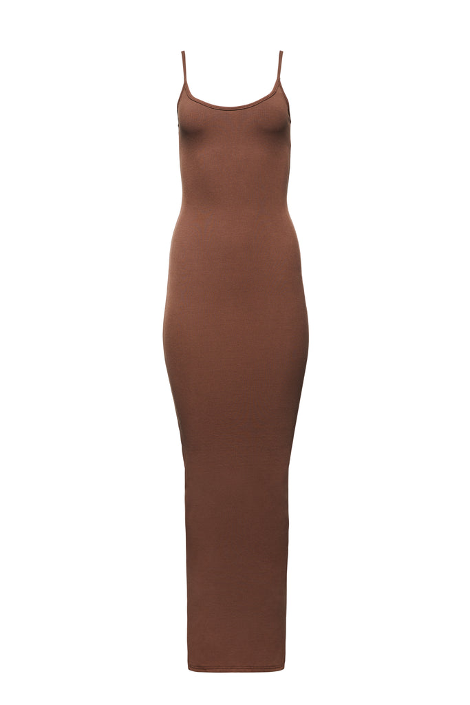 The Sculpting Maxi Rib Dress in Brown