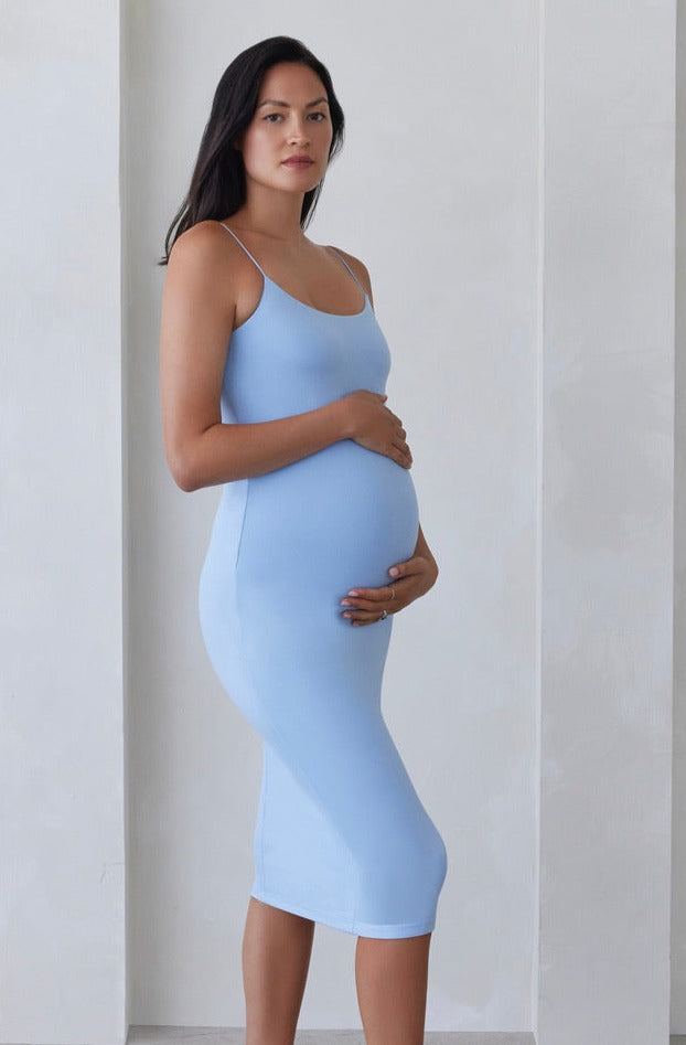 The Brigitte Maternity Dress BUMPSUIT in Blue