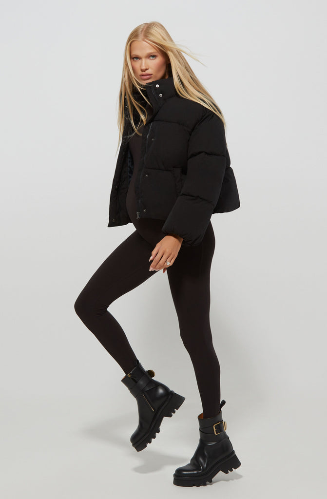 Bumpsuit Maternity Cropped Puffer Jacket in Black