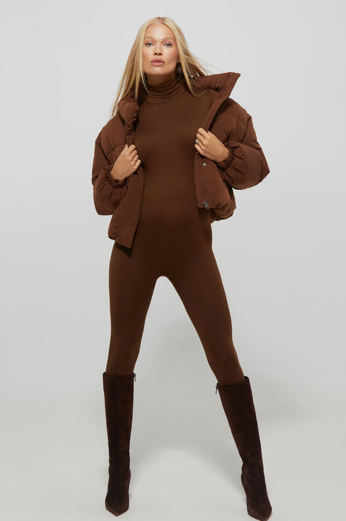 Bumpsuit Maternity Cropped Puffer Jacket in Chocolate