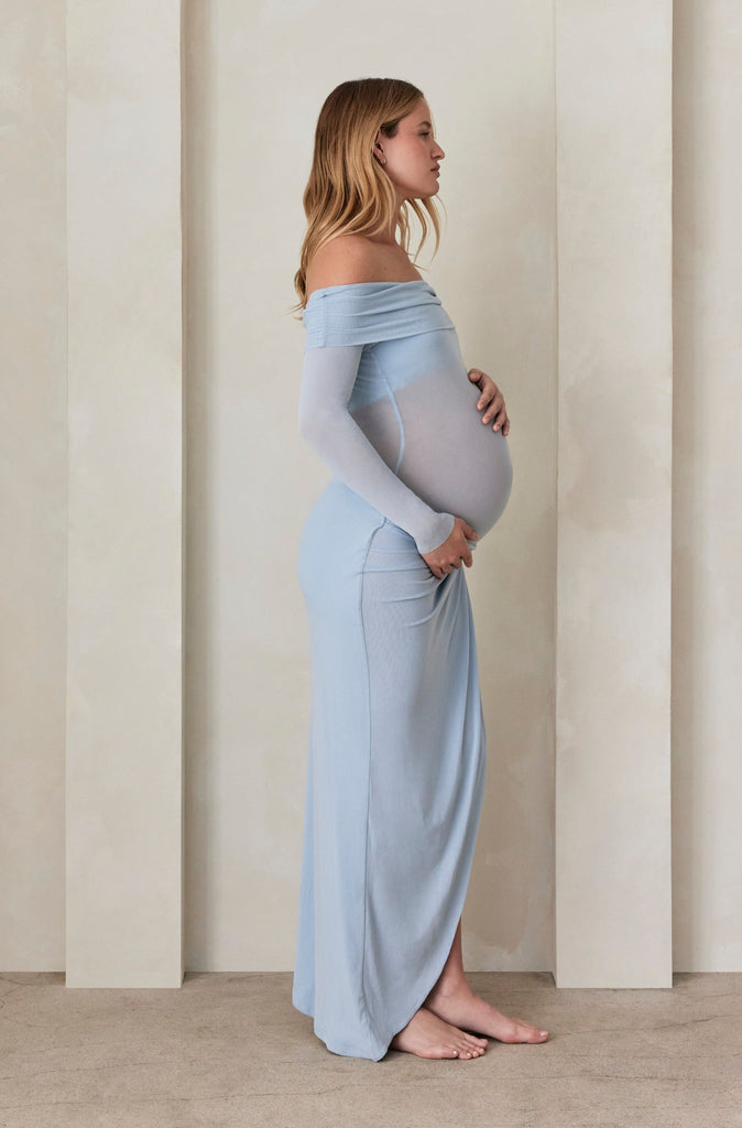 Bumpsuit Maternity High Slit Soft Mesh Skirt in Powder Blue