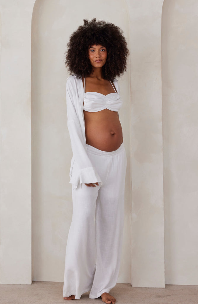 Bumpsuit Maternity Ruched Linen Crop Top in White