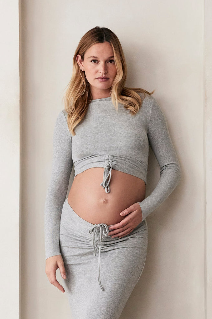 Bumpsuit Maternity Soft Rib Long sleeve Top in Heather Grey