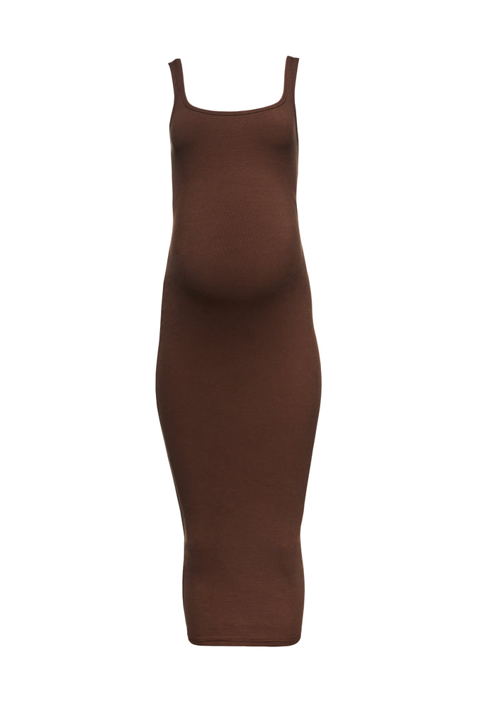 Bumpsuit Sculpting Rib Midi Dress in Brown