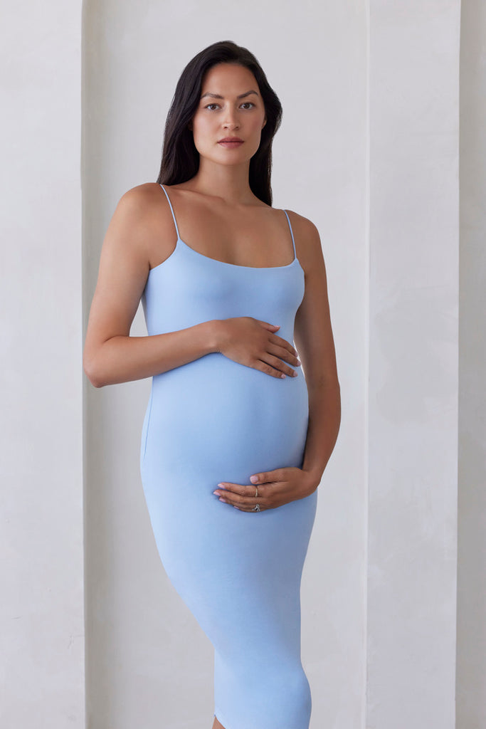 Bumpsuit Maternity The Brigitte Midi Dress in Powder Blue