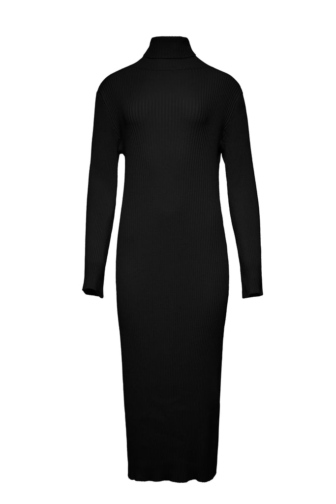 Cozy Knit Oversized Dress in Black