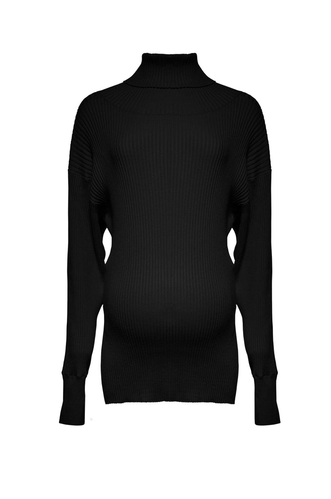 Cozy Knit Oversized Turtleneck Sweater in Black