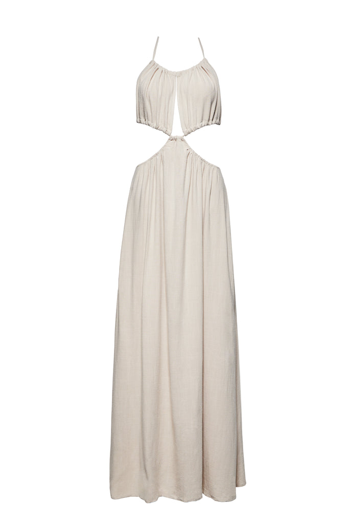Cut Out Linen Dress in Taupe