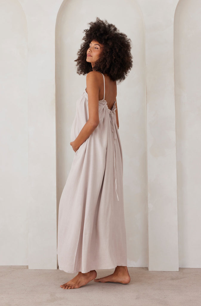 Linen Maxi Dress in Taupe
