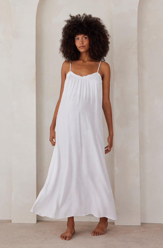 Linen Maxi Dress in White