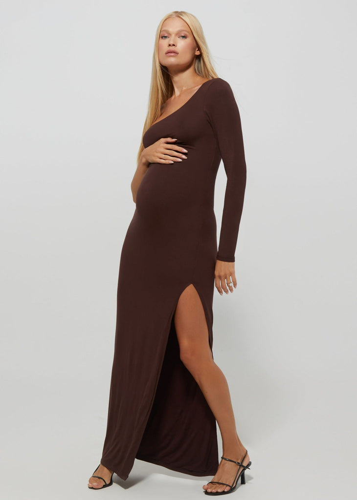 One Shoulder Evening Dress in Chocolate