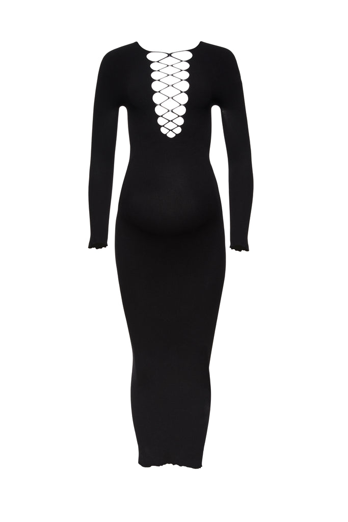 Black Silhouettes Criss-Cross Midi Maternity Dress