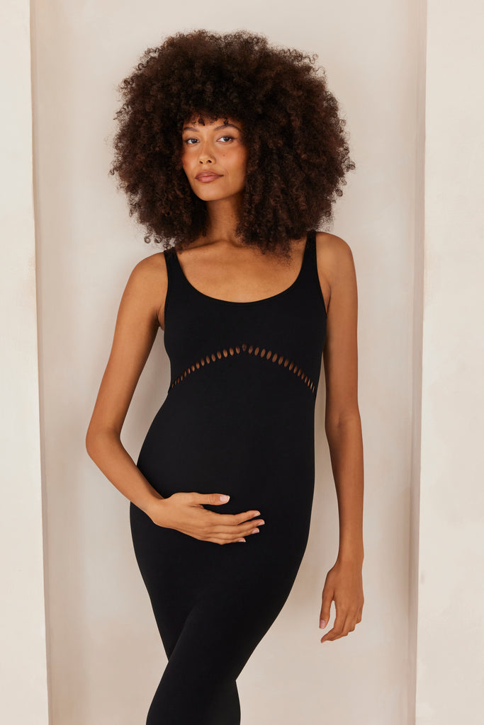 Black Silhouettes Cut Out Midi Maternity Dress