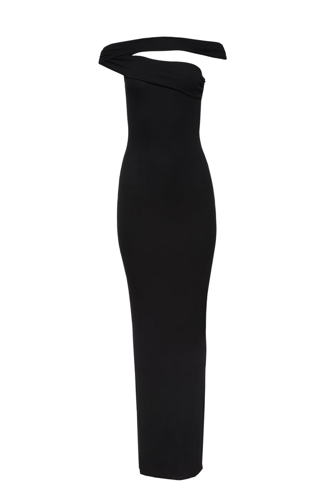 Soft Rib Maxi Cross-Over Dress in Black