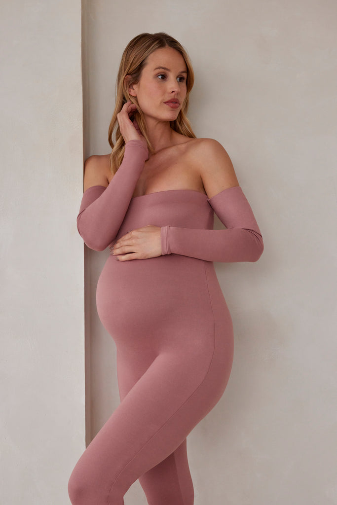 The Bella Off The Shoulder Bumpsuit in Pink