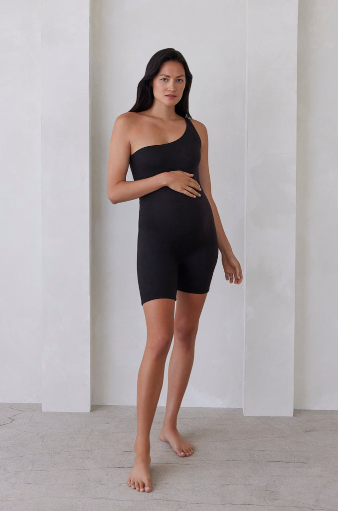 The Romee One Shoulder Maternity Bumpsuit in Black