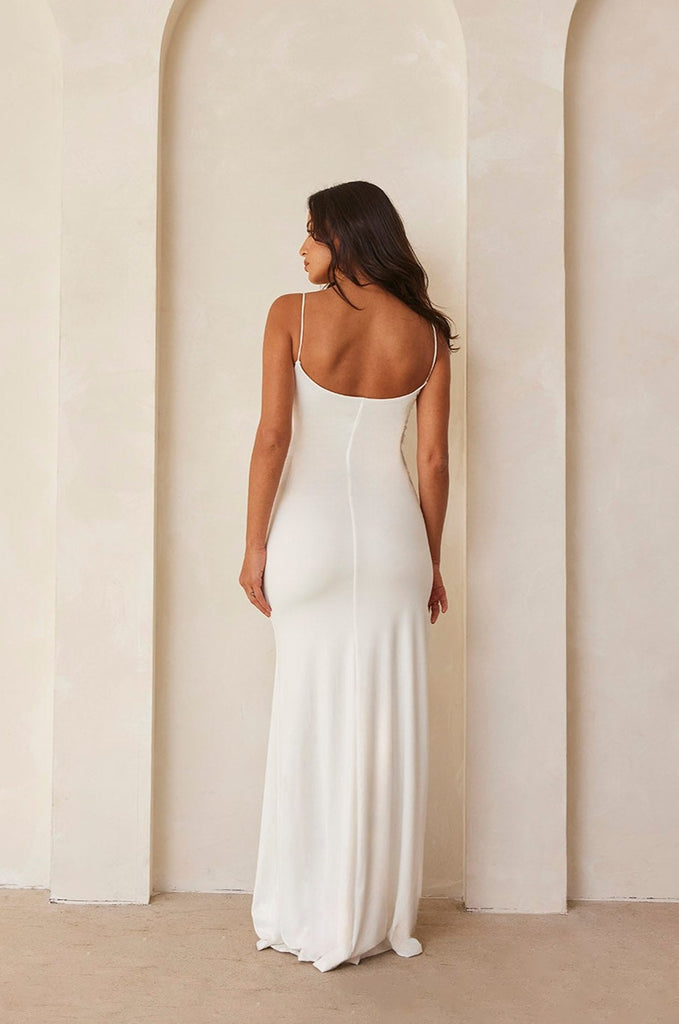 The Rosie Maxi Maternity Dress with Side Slit in Ivory