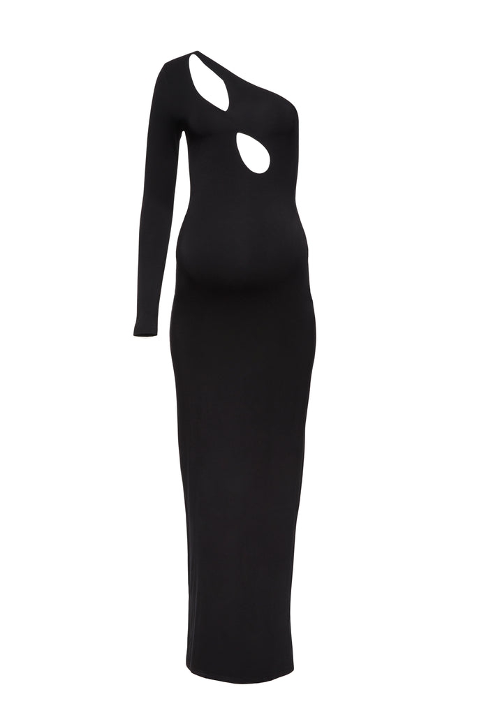Bumpsuit Maternity Asymmetrical Cut Out Evening Dress in Black
