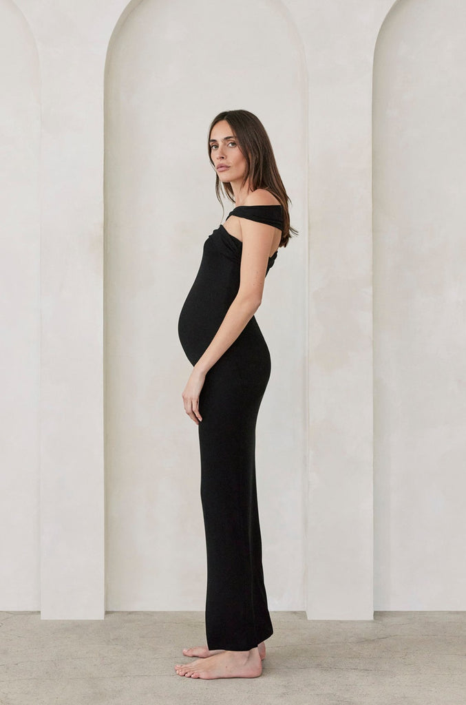 Bumpsuit Maternity Cross Strap Evening Dress in Black