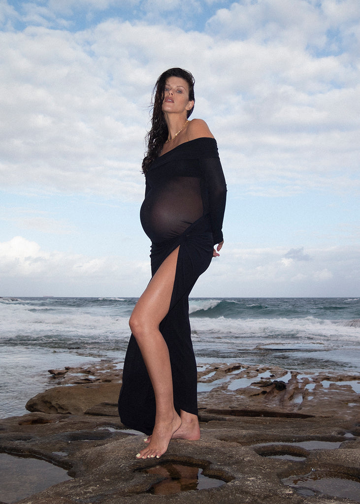 Bumpsuit Maternity Georgia Fowler Vacation Collection The High Slit Soft Mesh Skirt in Black