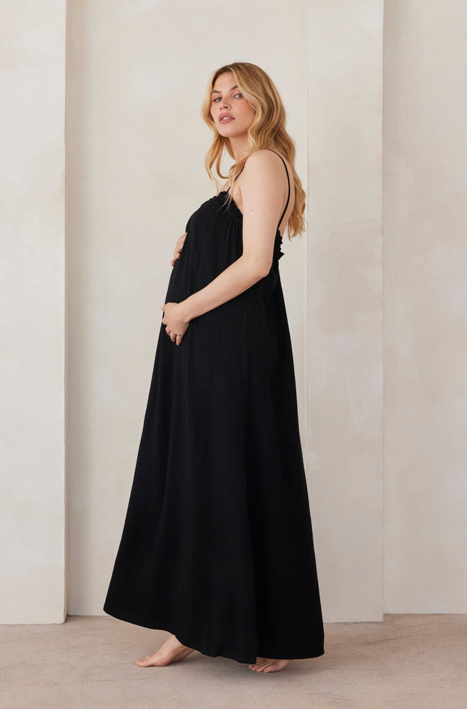 Bumpsuit Maternity Linen Maxi Dress in Black