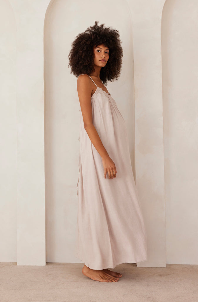 Bumpsuit Maternity Linen Maxi Dress in Taupe