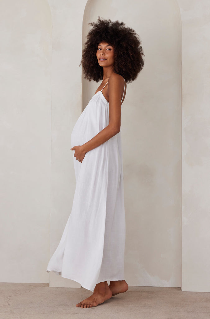Bumpsuit Maternity Linen Maxi Dress in White