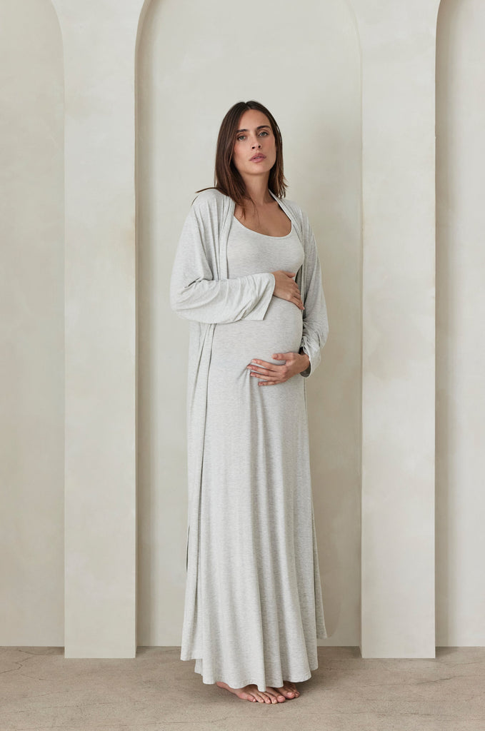 Bumpsuit Maternity Loungewear The Cloud robe in Heather Grey