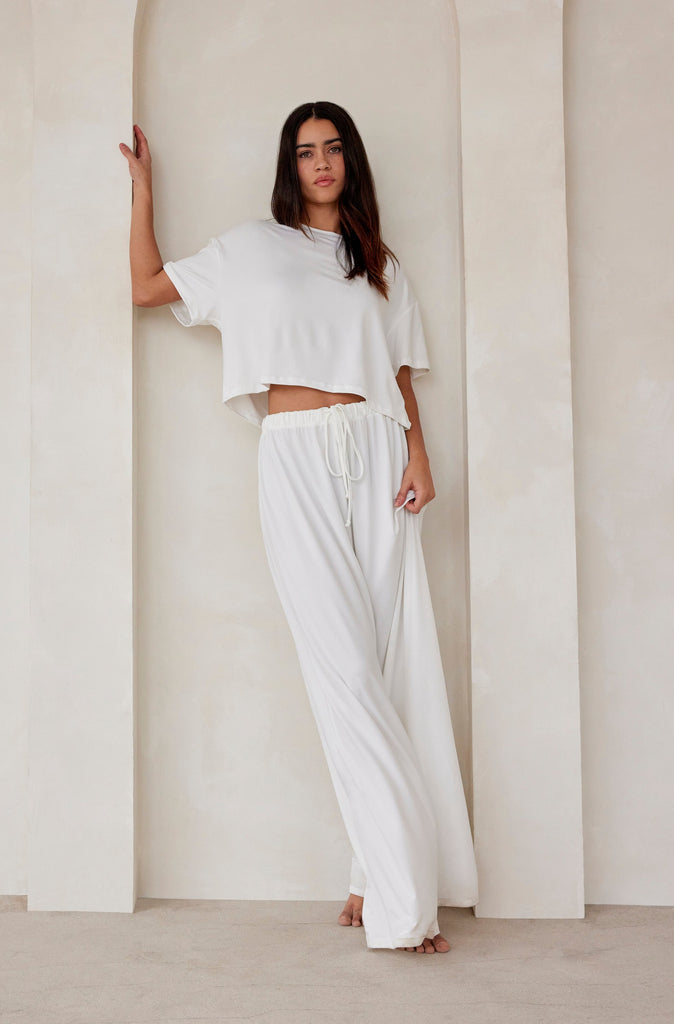 Bumpsuit Maternity Loungewear The Cloud Slim Drawstring Pant in ivory