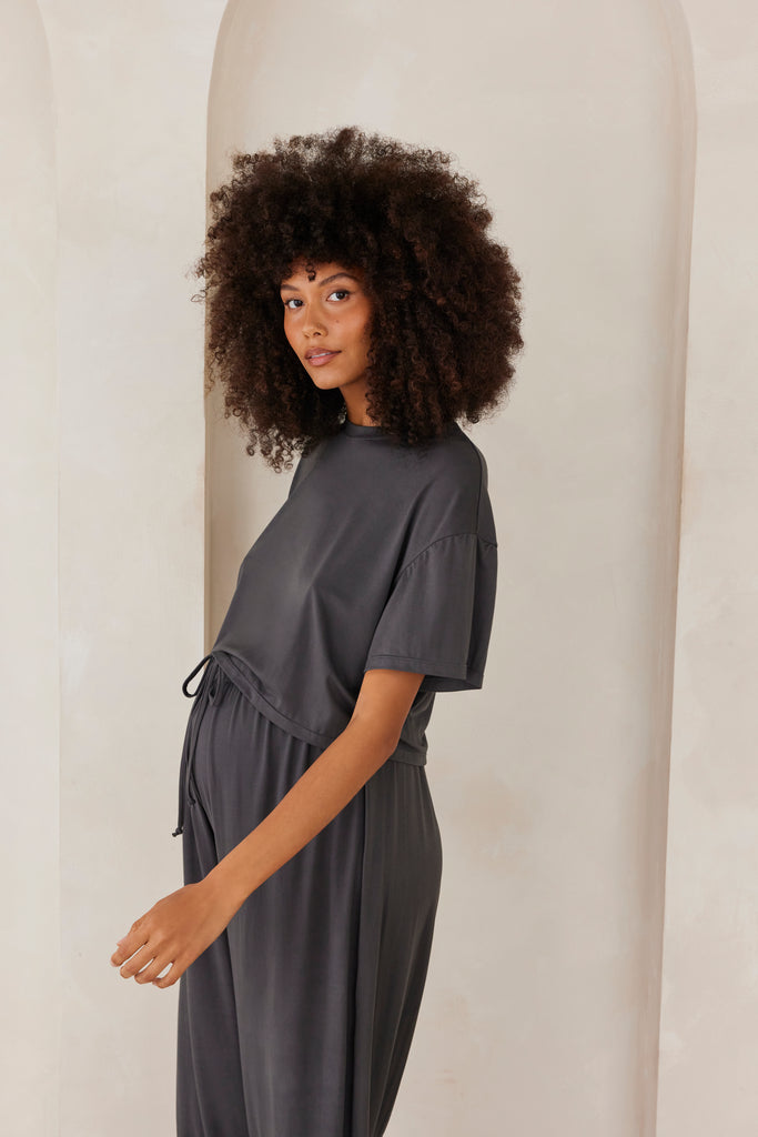 Bumpsuit Maternity Loungewear The Cloud Slim Drawstring Pant in Slate