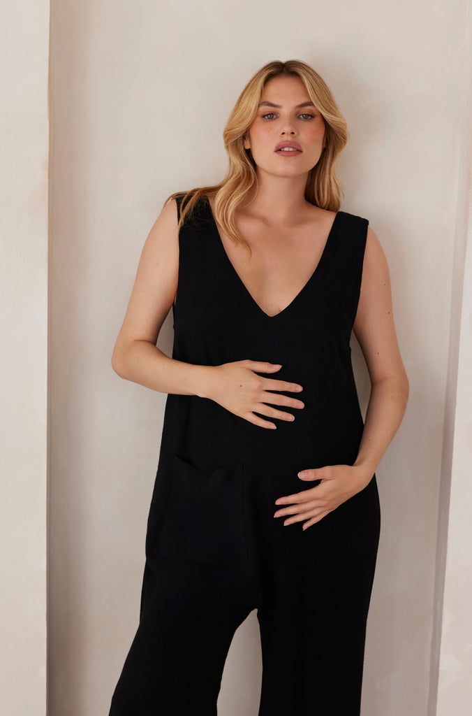 Bumpsuit maternity oversized linen jumpsuit in black