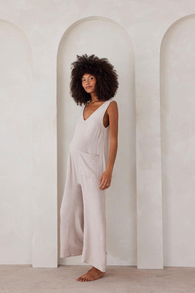 Bumpsuit maternity oversized linen jumpsuit in taupe