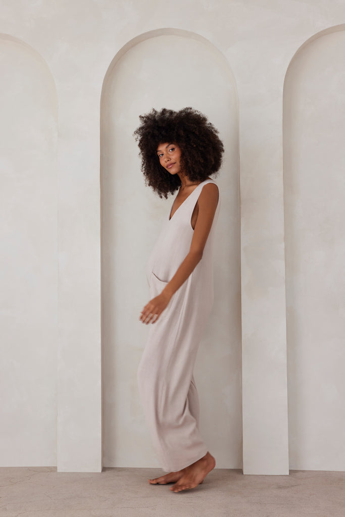 Bumpsuit maternity oversized linen jumpsuit in taupe