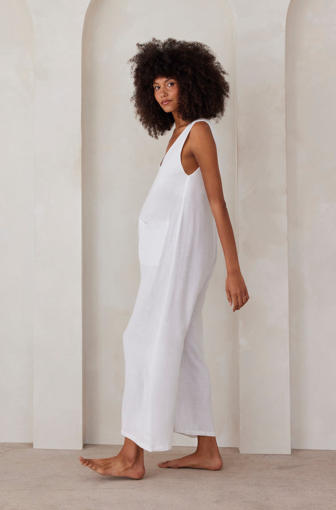 Bumpsuit maternity oversized linen jumpsuit in white