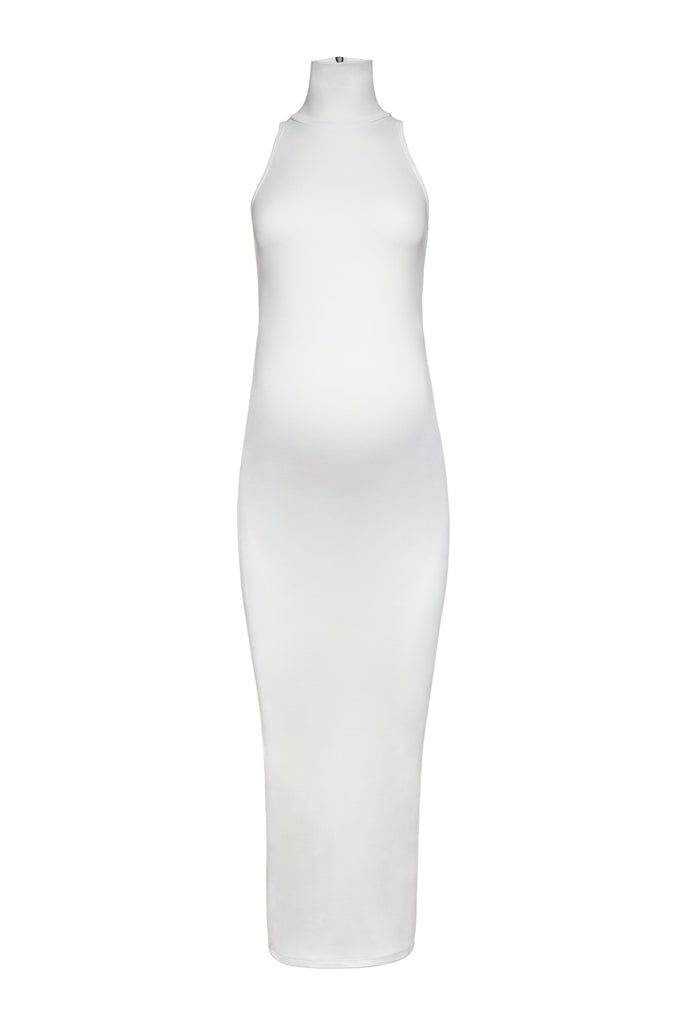 The Serena Turtleneck Maternity Sleeveless Midi Dress in Ivory