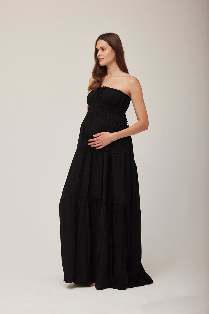Bumpsuit Maternity Georgia Fowler the shirred strapless gown in black