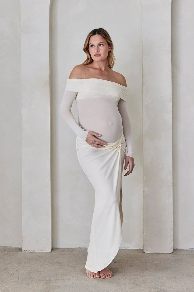 Bumpsuit Maternity Soft Mesh Top and Skirt in Ivory