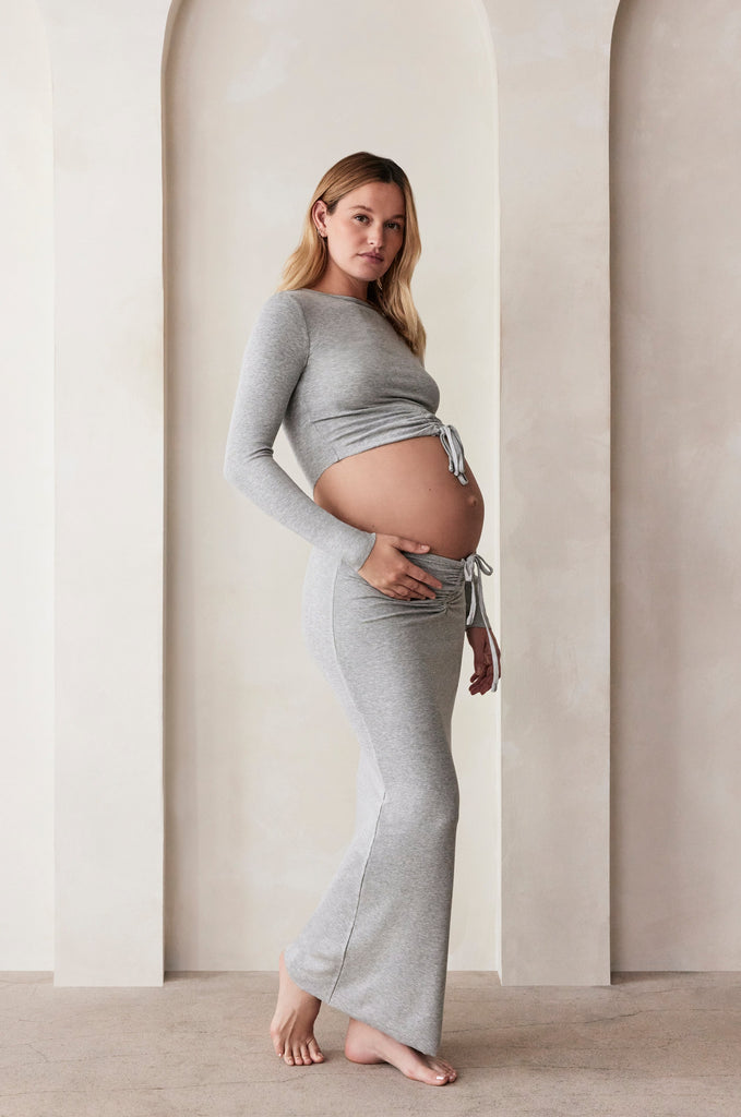 Bumpsuit Maternity Soft Rib Maxi Skirt in Heather Grey