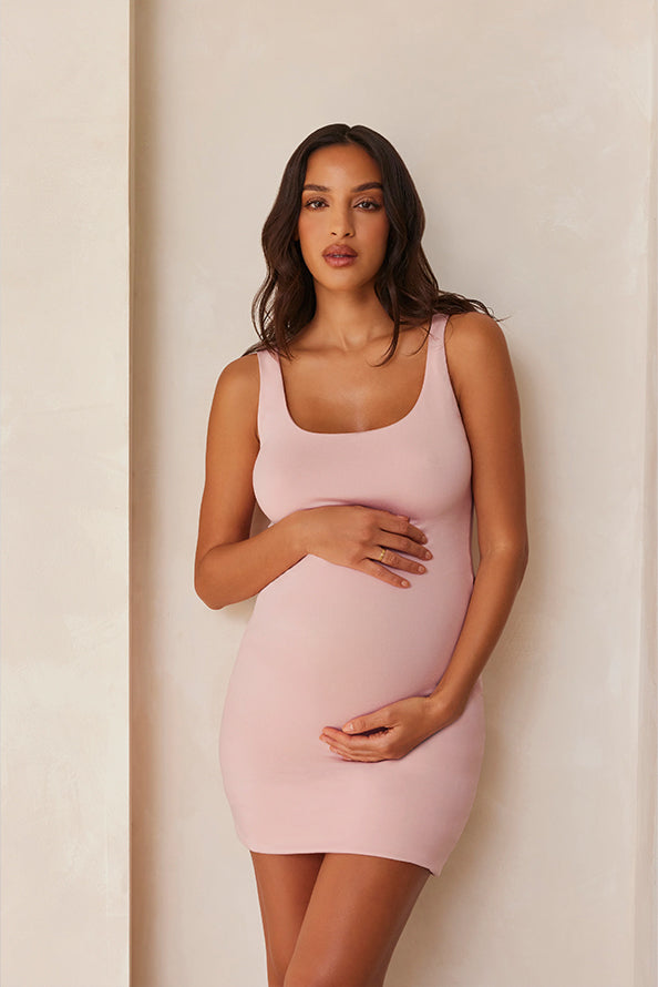 Bumpsuit Maternity the Anna Mini Dress in Dusty Pink