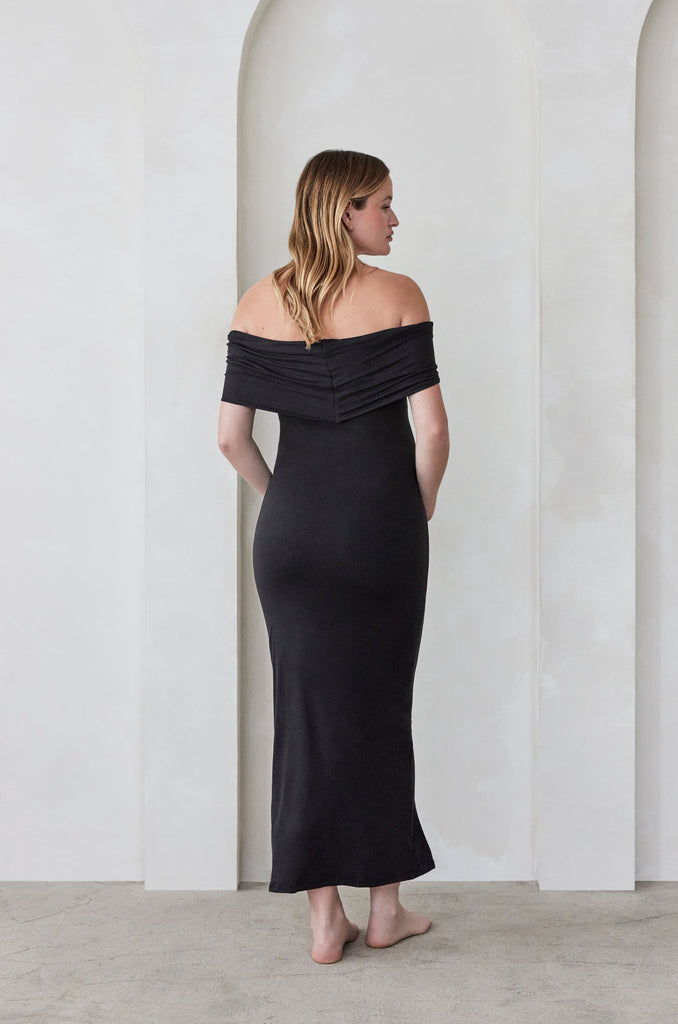 Bumpsuit Maternity The Bianca Off The Shoulder Evening Dress in Black