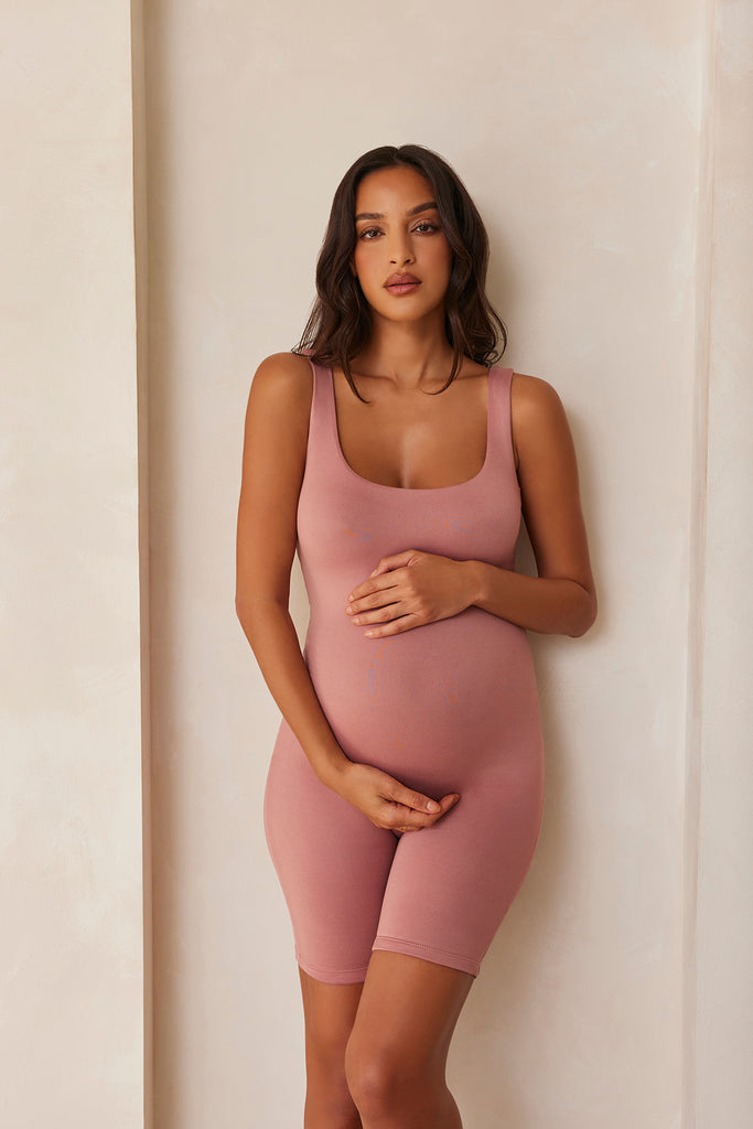 Bumpsuit Maternity The Cindy Sleeveless Romper Jumpsuit in Mauve