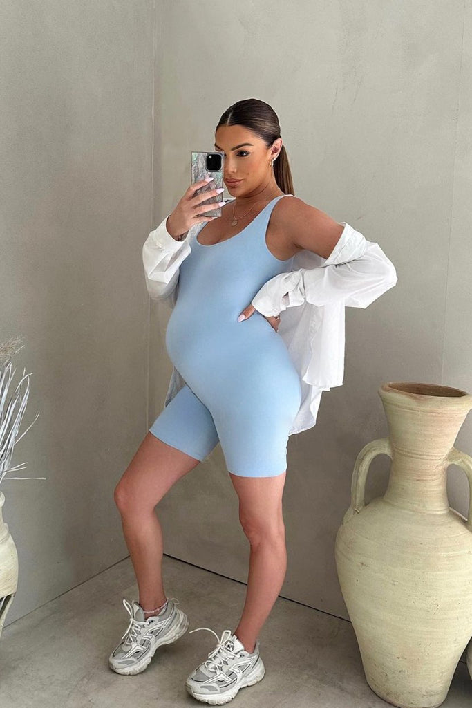 Bumpsuit Maternity The Cindy Sleeveless Romper Jumpsuit in Powder Blue