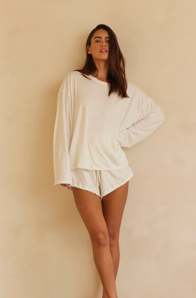 Bumpsuit Maternity Loungewear The Cloud Drawstring Short in Ivory