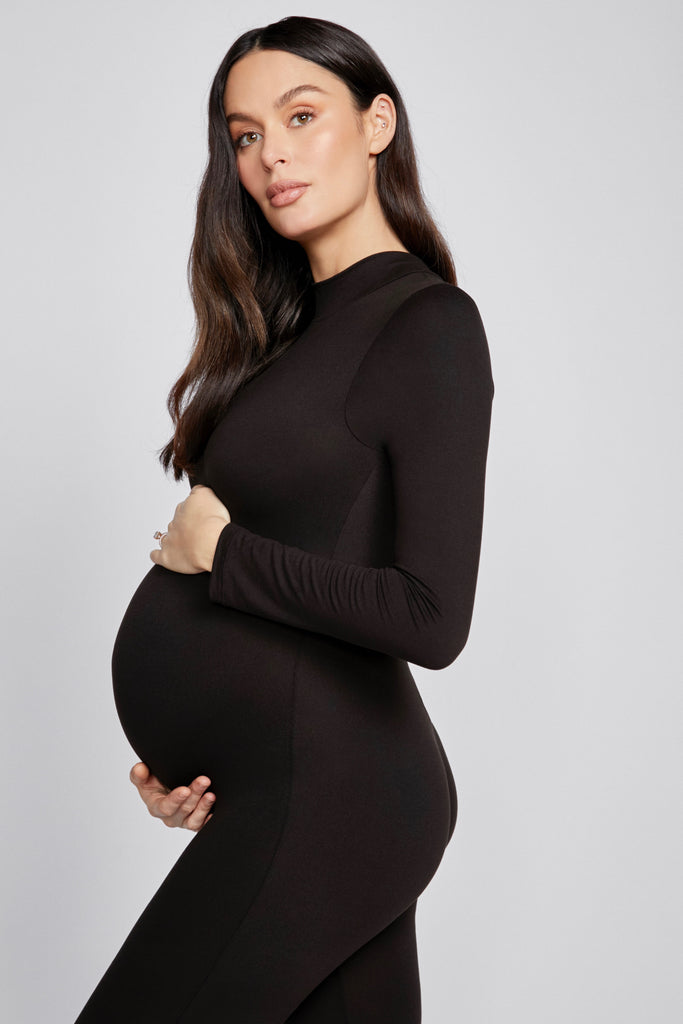 bumpsuit maternity the gigi mock neck long sleeve jumpsuit in black