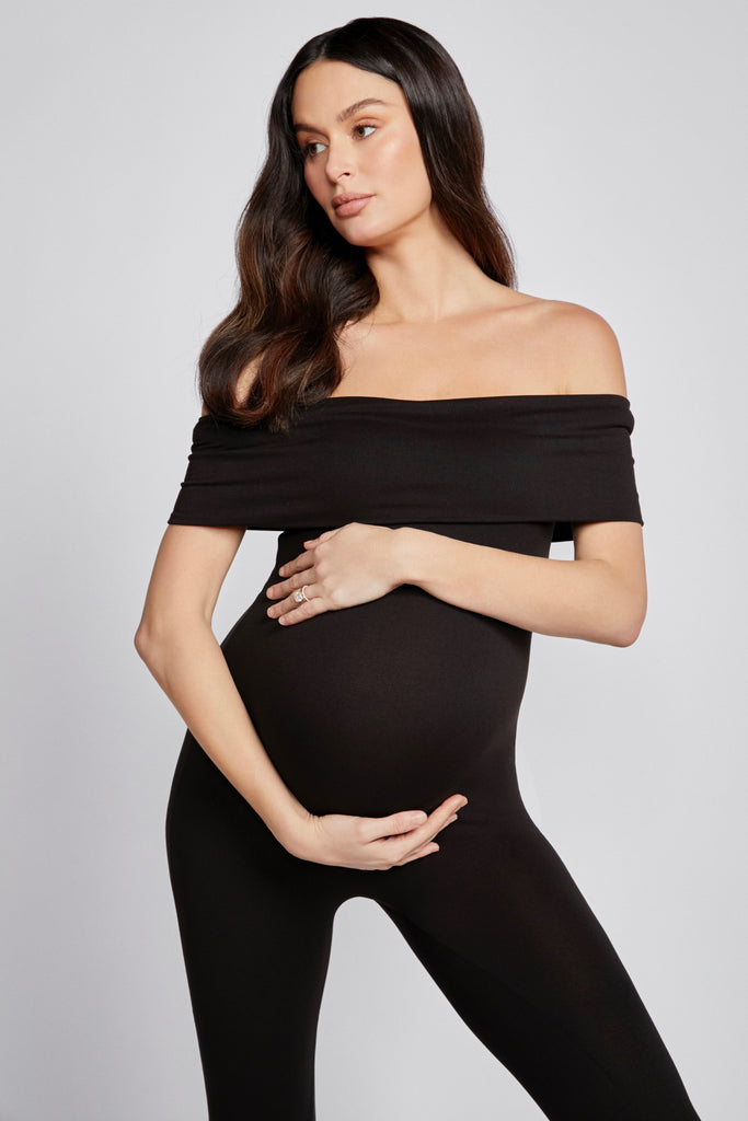 Bumpsuit Maternity The Harper Off The Shoulder Jumpsuit in Black