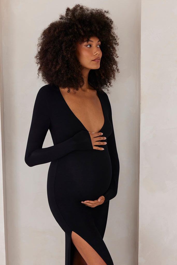 Bumpsuit Maternity The Long Sleeve V Neck Evening Dress in Black