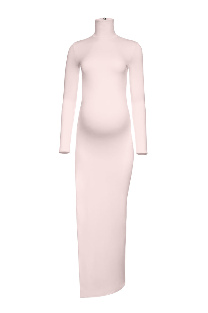 Bumpsuit Maternity The monica Turtleneck Long sleeve Dress with side slit in dusty pink