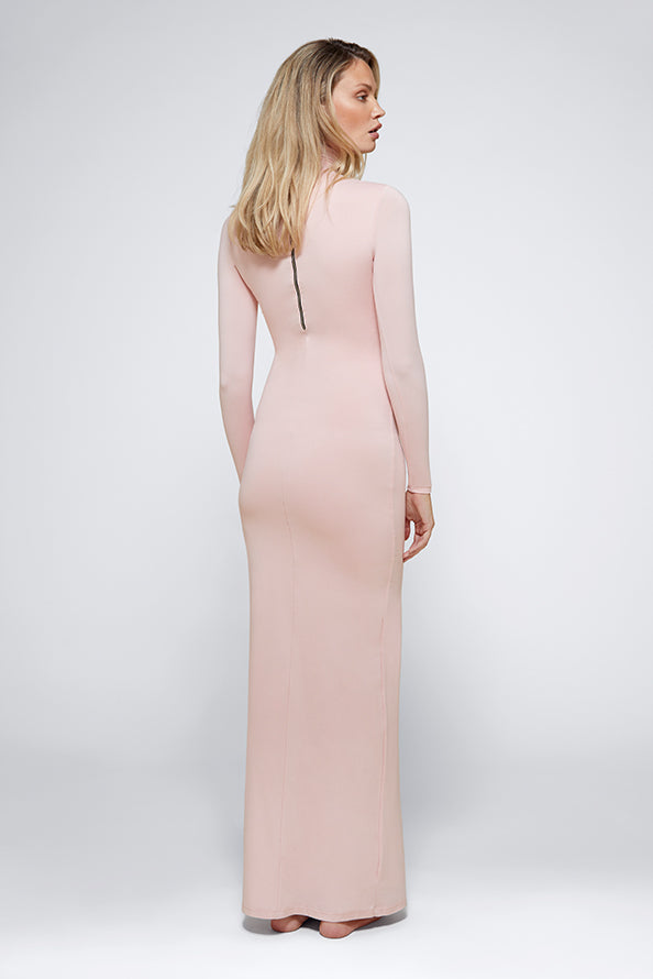 Bumpsuit Maternity The monica Turtleneck Long sleeve Dress with side slit in dusty pink
