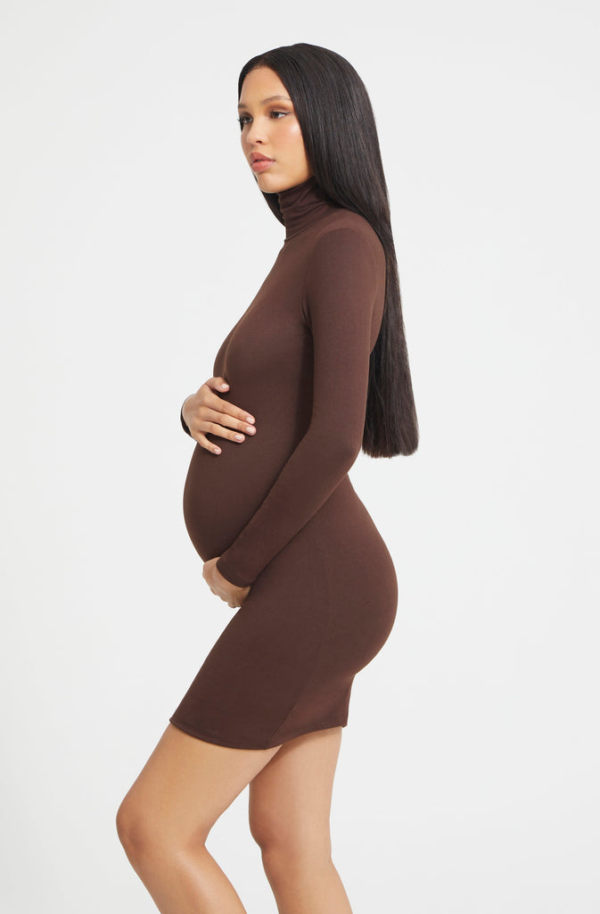 Bumpsuit Maternity The nicole long sleeve turtleneck mini dress in chocolate